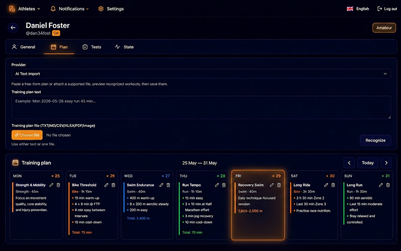 Endura athlete dashboard preview